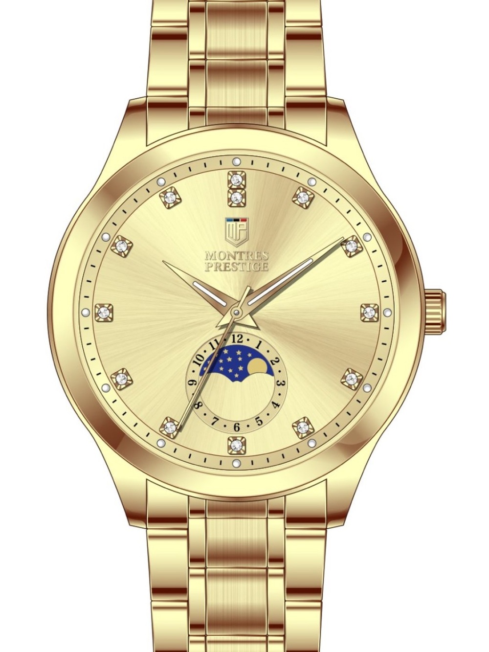 Montres Prestige MOON PHASE (Working!) Limited Luxury Collection Mens Gold 43MM - Picture 2 of 9